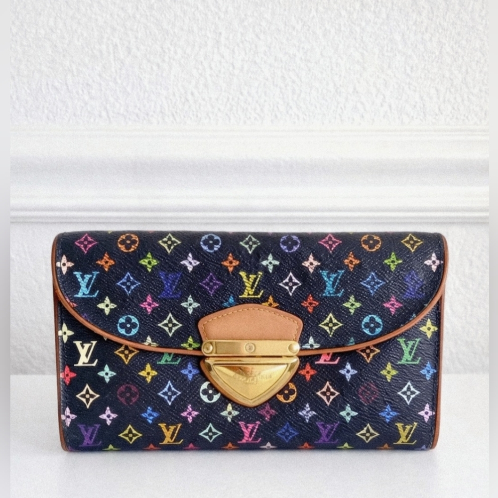 Louis Vuitton Black Monogram Multicolor Push Lock Wallet